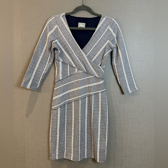 Anthropologie Maeve Amelia Navy and White Striped Long Sleeve Mini Dress - Picture 2 of 9